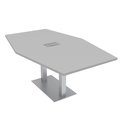 Skutchi Designs 7 Ft Hexagon Table with Square Metal Base, Power And Data Unit, 8 Person Table, Light Gray H-HEXIR4684DOU-01-EL